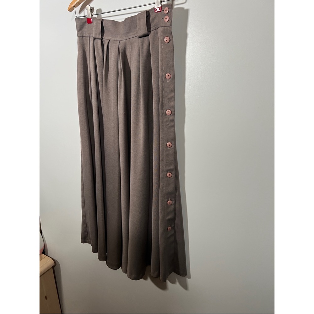 Vintage Michele Long Skirt with Buttons and Belt Loops Taupe Gorpcore 70s - Picture 2 of 7